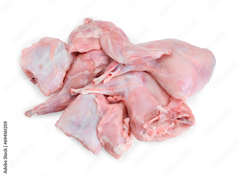 Fresh raw rabbit meat isolated on white, top view