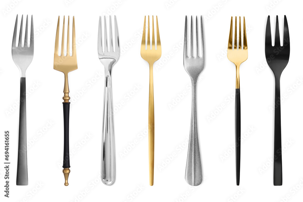 Many different forks isolated on white, set Many different forks isolated on white, set