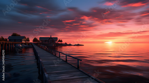 A warm and inviting seaside sunset with a picturesque pier