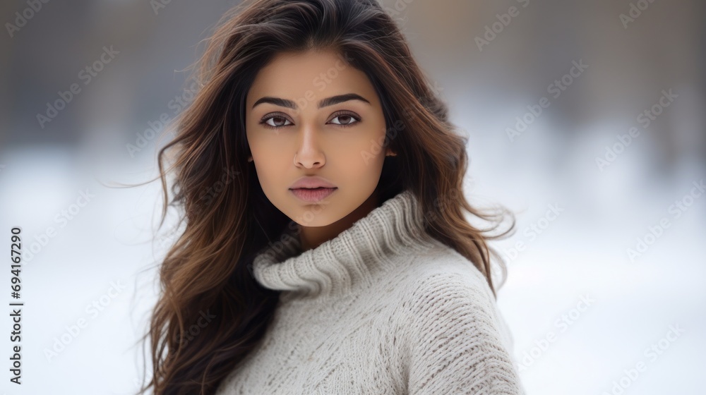 Pretty Indian young woman wears sweater Pretty Indian young woman wears sweater