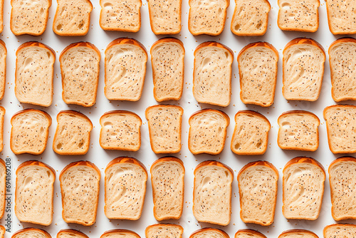 Repetitive pattern of Bread Slices on a white background