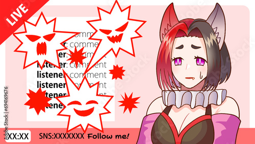 VTuberがライブ配信で話してコメントが荒れているイラスト
