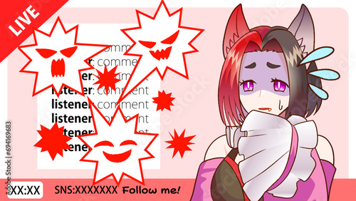 VTuberがライブ配信で話してコメントが荒れているイラスト