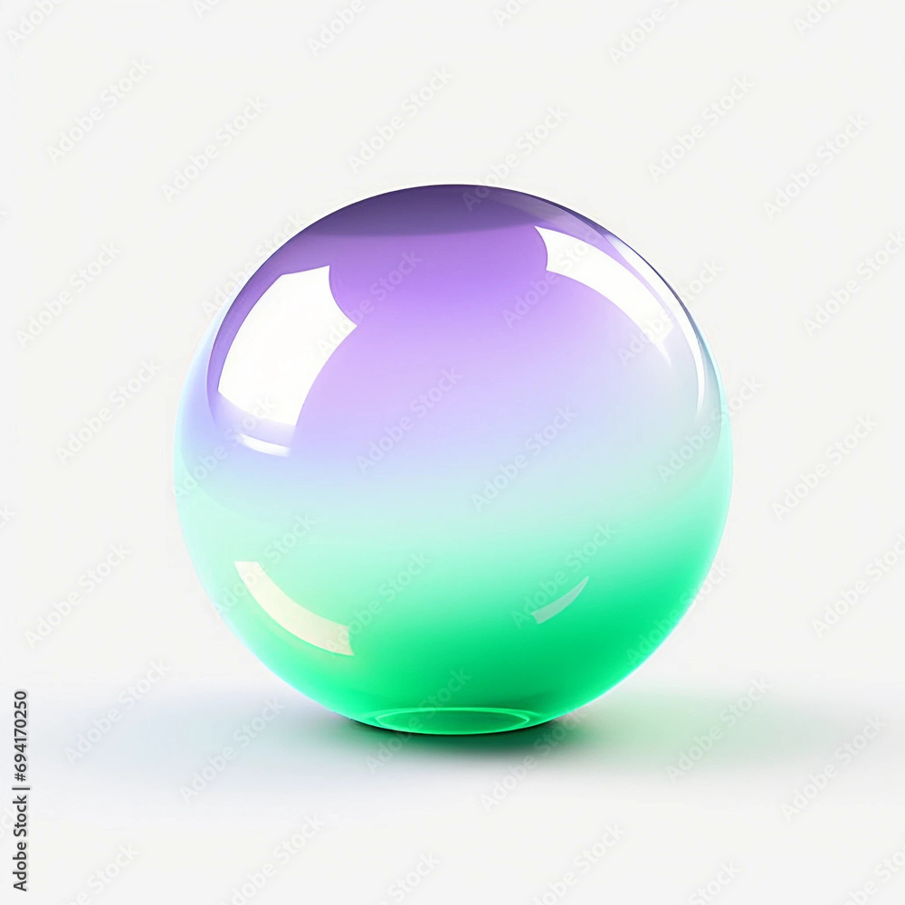 Isolated Translucent Purple and Green Glass Sphere