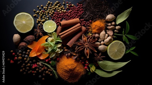 Indian food, . Spices on black background, 