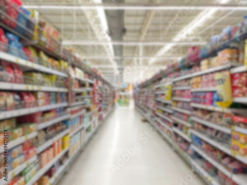Blur of supermarket Atmosphere in the supermarket, candy stall zone.