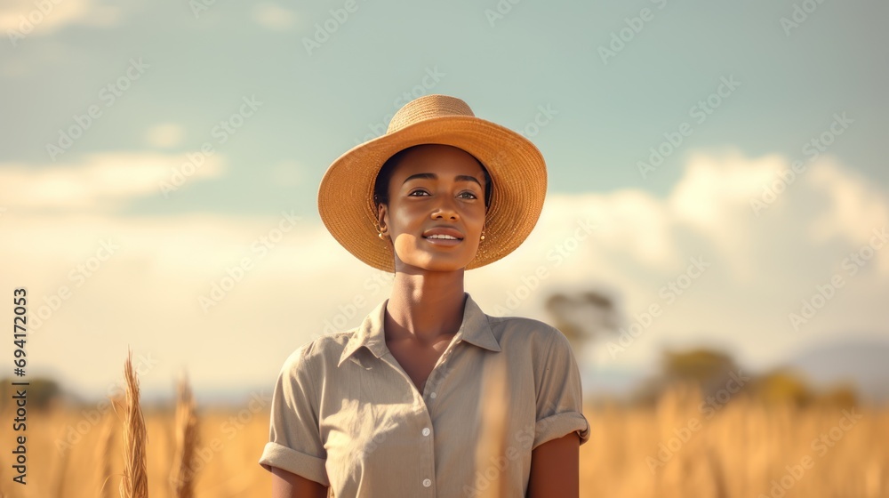 Young African female farmer, Female farmer on a beautiful field