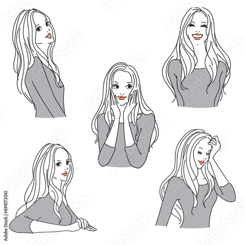 ロングヘアの大人っぽい女性上半身