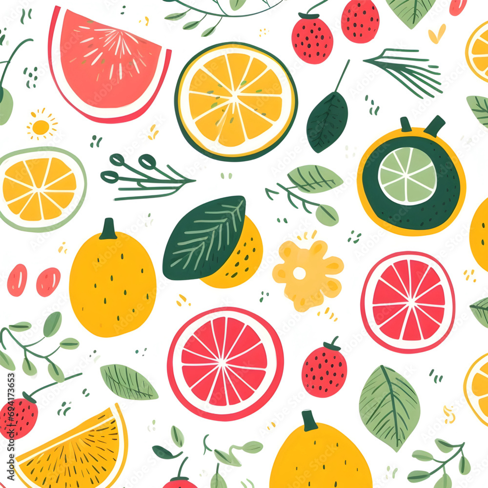 flat fruit on kitchen table illustratio print boho style flat fruit on kitchen table illustratio print boho style