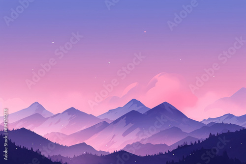 Alpine landscape scene illustration, peaceful mountain peaks wallpaper