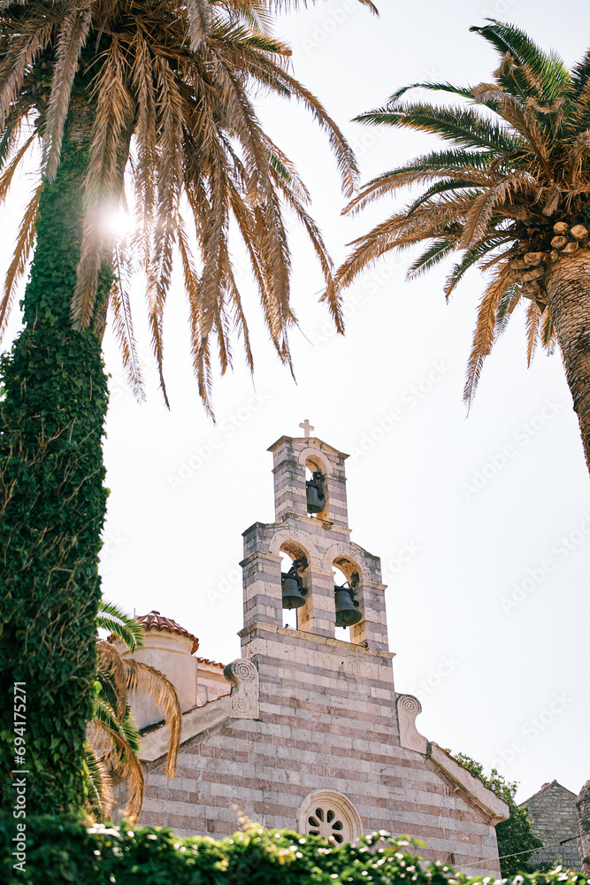 Bell tower on the roof of the Church of the Holy Trinity. Budva, Montenegro