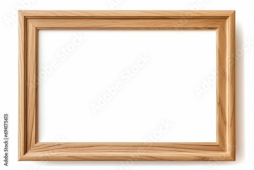 Modern oak solid wood picture frame isolated on white background, light colored Wooden horizontal blank photo frame with empty space isolated on white background, landscape frame mock up.