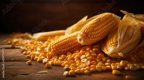 yellow corn on rustic wooden table.generative ai
