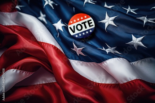 American Democracy Symbolized: Voting Badge Button on the United States Flag - Get Out and Vote, Get Out the Vote