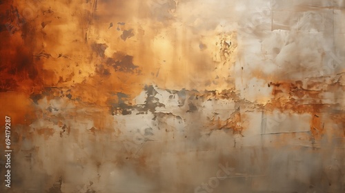 captivating abstract metallic texture with warm orange and brown tones. aged, weathered surface tells a story of time, patterns of rust and decay that evoke an industrial and urban vintage feel photo