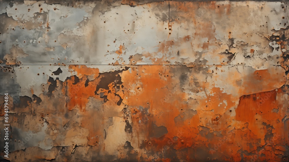 Fototapeta premium A distressed metal surface with rich abstract orange hues and textures, perfect for an atmospheric wall art piece or a bold design element in contemporary decor.