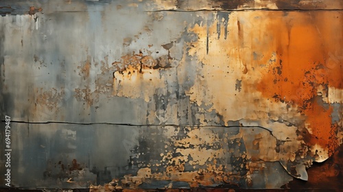 industrial decay, a rich patina of rusted texture over weathered metal. The bold orange tones create a warm, atmospheric backdrop, perfect for contemporary artistic expressions or urban exploration