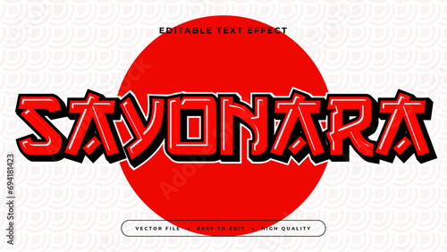 Sayonara red and white 3d editable text effect - font style. Japan japanese text effect