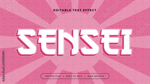 Sensei pink and white 3d editable text effect - font style. Japan japanese text effect