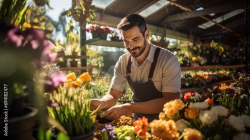 A Male Middle Eastern Florist Working At A Garden