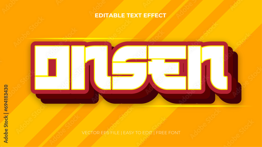 Obraz premium Red white and yellow onsen 3d editable text effect - font style. Japan japanese text effect