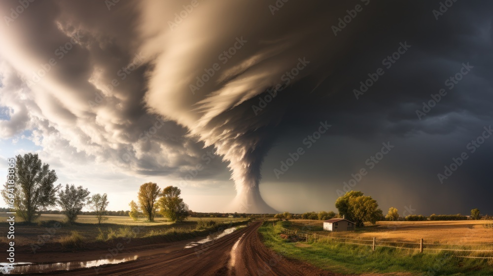Tornado column in rural landscape Tornado column in rural landscape