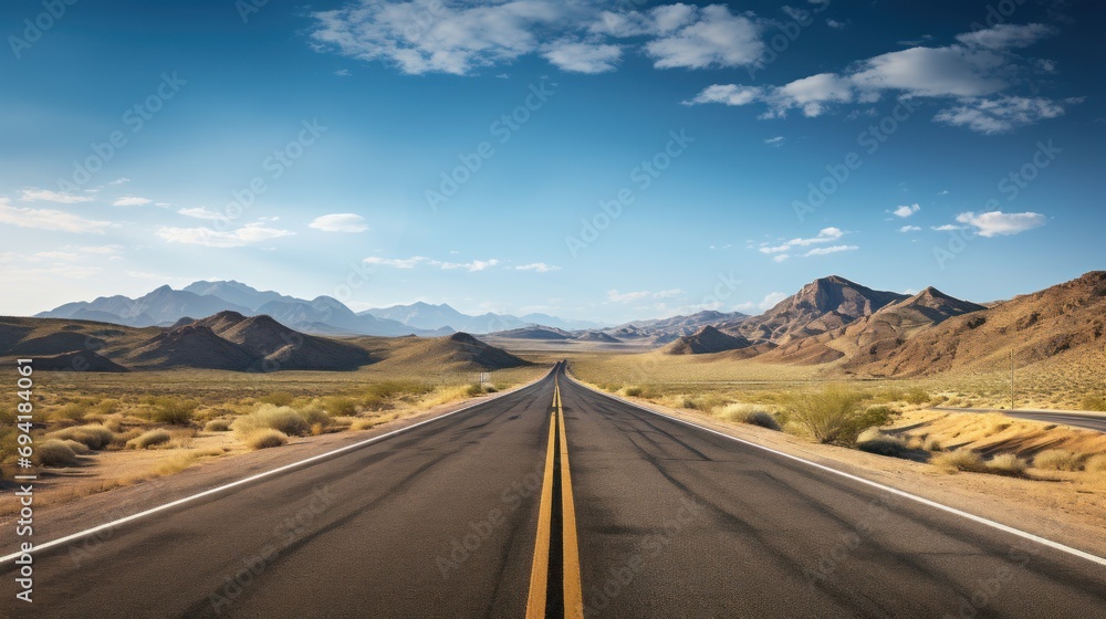 Road Winding along empty roads through a barren desert landscape.