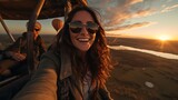 taking selfie during sunrise hot air balloon