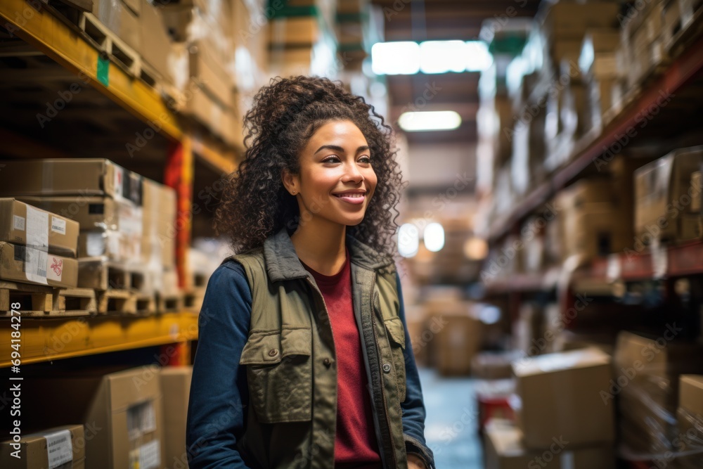 Young woman using the digital tablet in a warehouse Young woman using the digital tablet in a warehouse