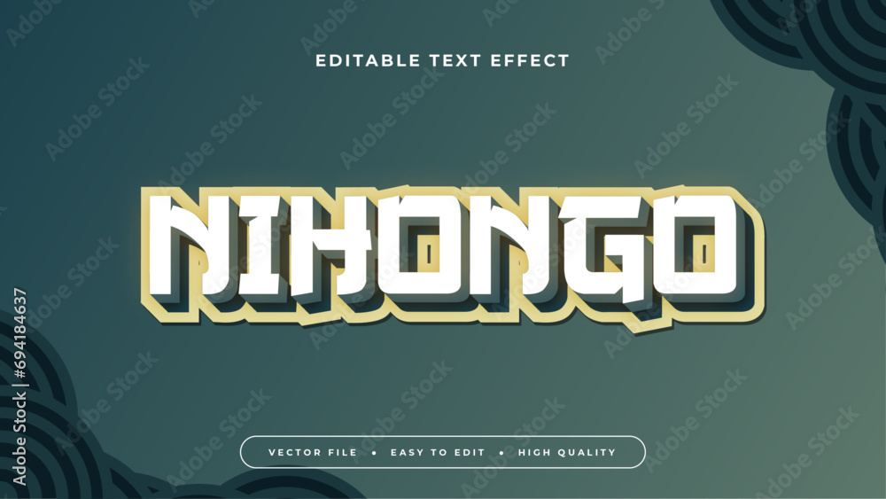 Yellow white and green nihongo 3d editable text effect - font style. Japan japanese text effect - obrazy, fototapety, plakaty 