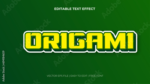 Yellow white and green origami 3d editable text effect - font style. Japan japanese text effect