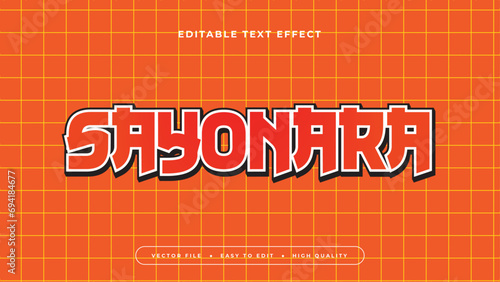 Sayonara red and orange 3d editable text effect - font style. Japan japanese text effect photo
