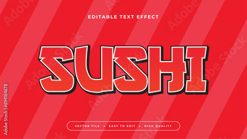 Sushi red and white 3d editable text effect - font style. Japan japanese text effect