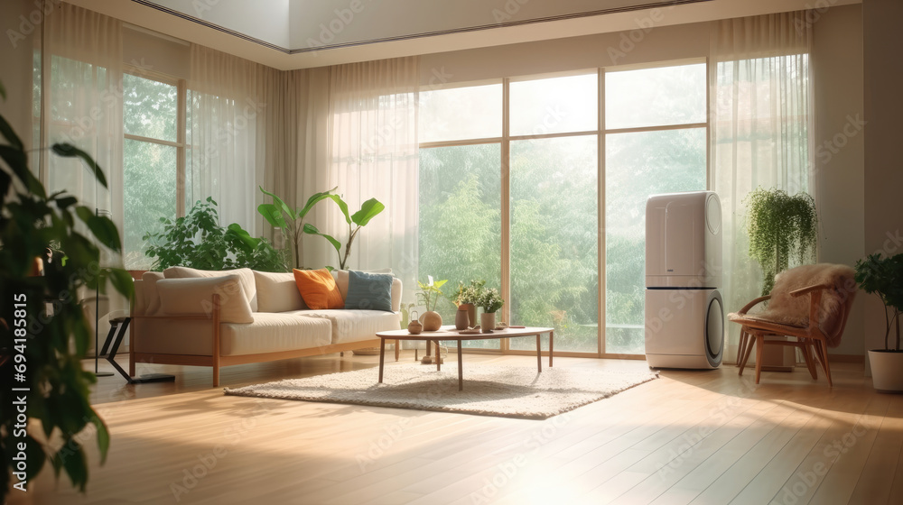 An air purifier in the living room An air purifier in the living room