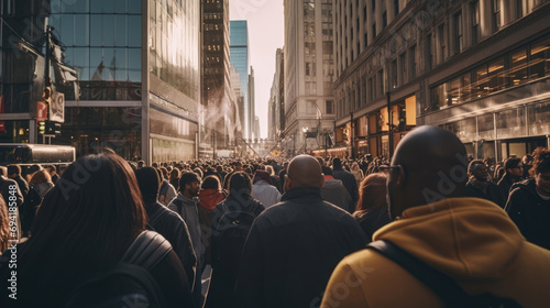 Crowd of people on the street on a weekday © didiksaputra