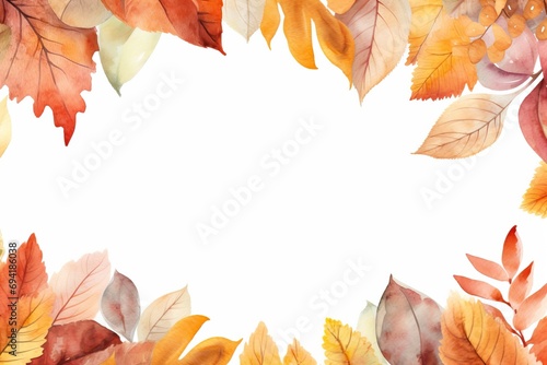 Watercolor autumn leaves frame isolated on white background. Watercolor illustration.