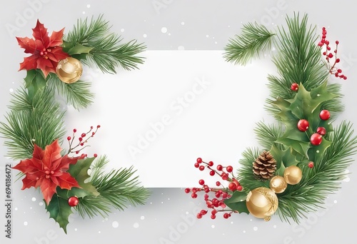 Watercolor vector Christmas holiday card with fir branches and copy space isolated on white background. Suitable for postcard, cover, flyer, cards design, New year invitations, wedding. stock  © wafi