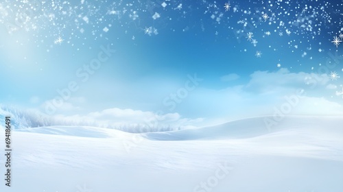 Wallpaper Mural Winter background with snowflakes, snowy ground, blue sky Torontodigital.ca