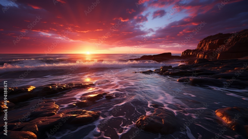 The breathtaking beauty of the sunset along the coastline