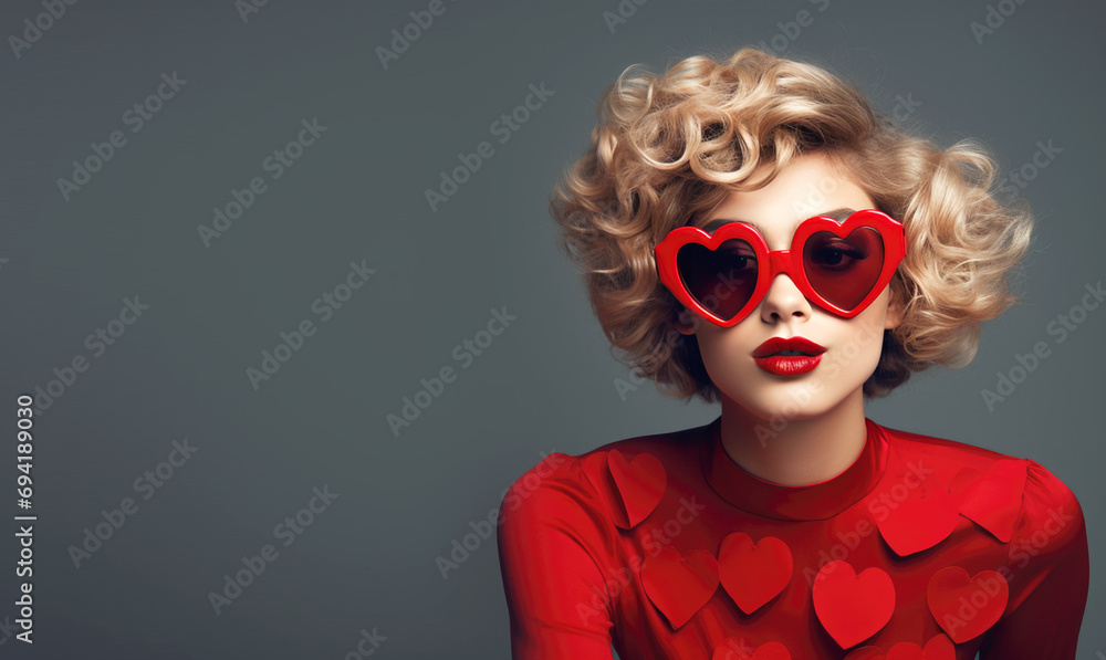 portrait of a woman with heart glasses