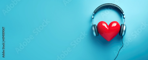 headphones with heart , listen to your heart and heart care concept