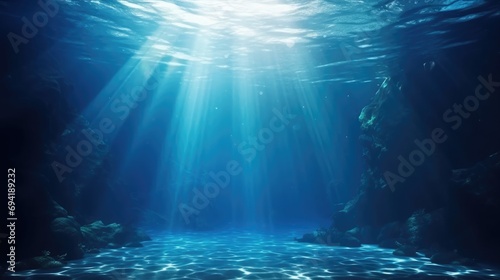 Underwater Ocean - Blue Abyss With Sunlight - Diving And Scuba Background 