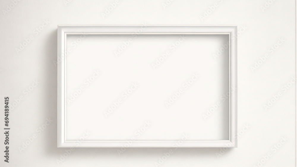 Weißes Rahmenmodell im Innenraum auf weißem Wandhintergrund. Vorlagenrahmen für Text. Poster-Attrappe. Rechteckiges Wandbild oder Fotorahmen-Attrappe Weißes Rahmenmodell im Innenraum auf weißem Wandhintergrund. Vorlagenrahmen für Text. Poster-Attrappe. Rechteckiges Wandbild oder Fotorahmen-Attrappe