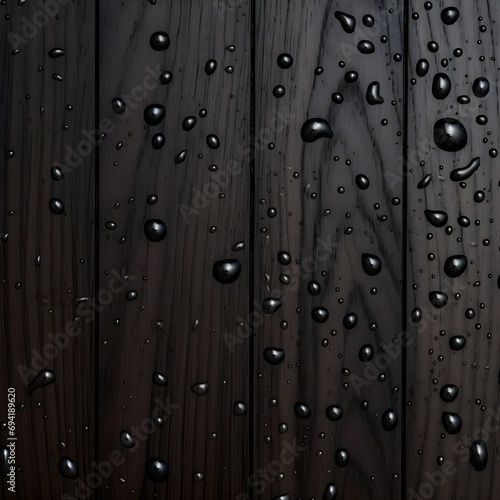 Elegant black wood, adorned with delicate water droplets—sophisticated minimalism in 4K.