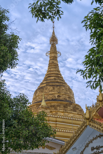 Majestic Golden Pagoda at Shwe Kyi Myin Paya Temple, Mandalay, Myanmar