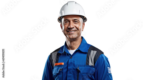 Happy smart engineer man smiling isolated without background. photo