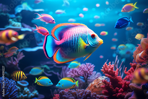 Colorful tropical fish swimming in ocean. Generative AI photo