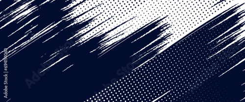 Dots halftone white \u0026 blue color pattern gradient grunge texture background. Dots pop art comics sport style vector illustration photo