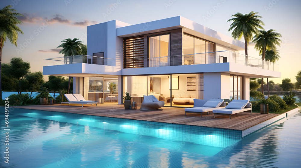 Exceptional Modern Luxury Home with Pool and Parking.AI Generative 