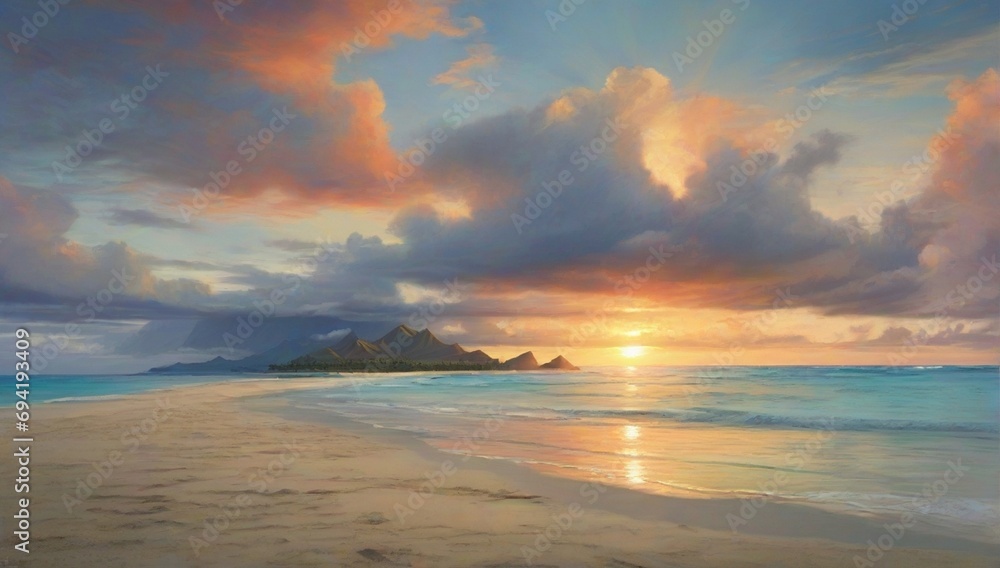 L_Pacific_sunrise_at_Lanikai_beach_Hawaii_ - obrazy, fototapety, plakaty 